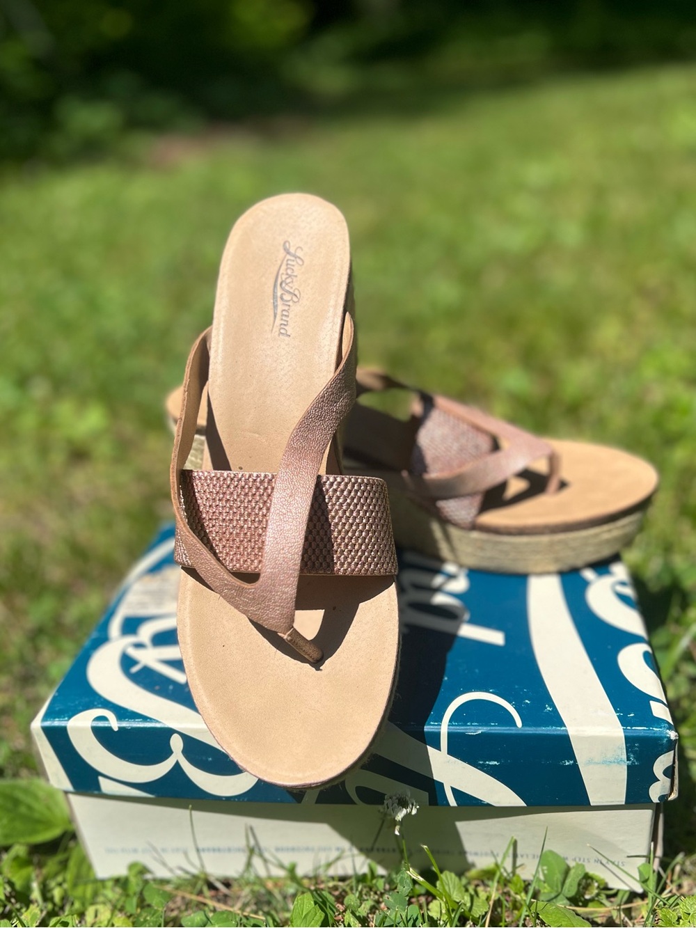 Womens Rose & Brown Lucky Brand Wedge Sandals